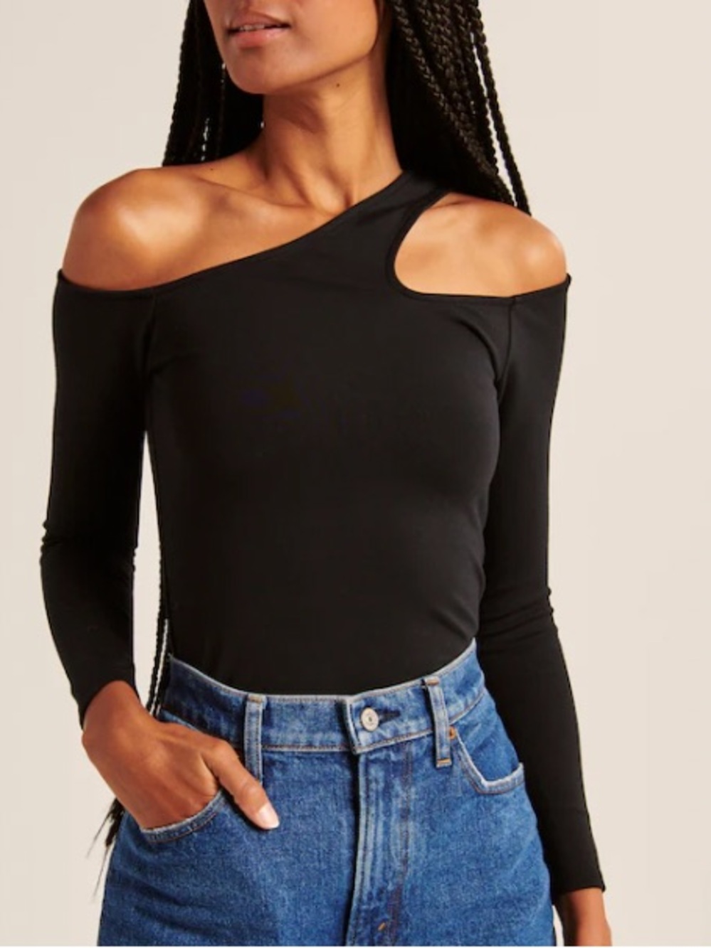 Abercrombie & Fitch black long sleeve elevated off the shoulder top, size small